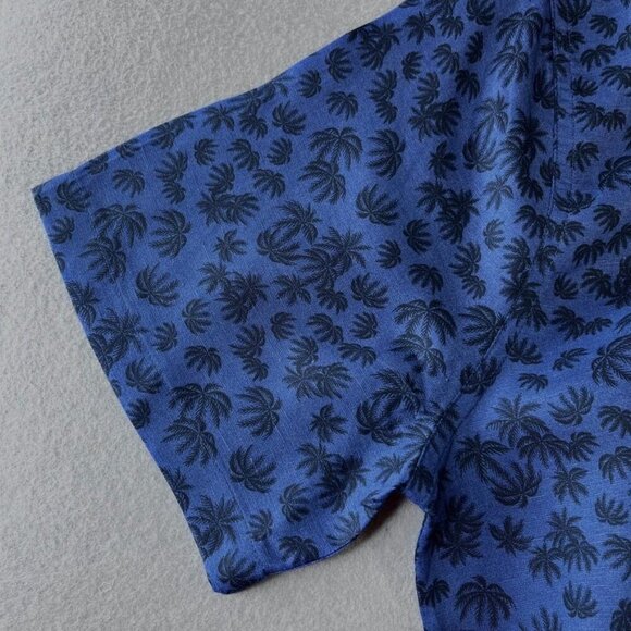 CREATE UNISON Printed Short Sleeve Camp Shirt Size L In Indigo Multi Linen Blend - Picture 5 of 11